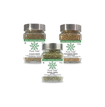 Pure Tree Certified Organic Ajwain 150g, Methi Seeds 250g, Saunf 125g |
