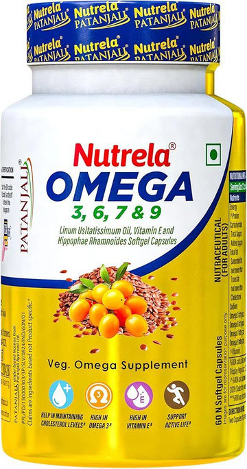 NUTRELA Patanjali 1500 mg Omega 3 6 7 9 for Men & Women - 60 Veg Softgel