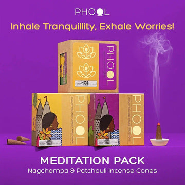 PHOOL LUXURY INCENSE Pack Of 2 Natural Incense Cones, Meditation Pack - 80 Organic Dhoop Cones