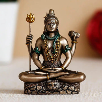 eCraftIndia Brown Resin Meditating Lord Shiva Statue | Lord Shiva Idol for Home Decor Pooja Room Office Car Dashboard |