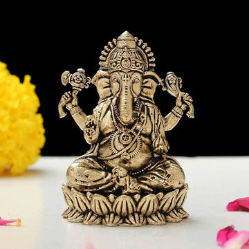 INDICAST Brass 2" Hindu God Statue Ganpati Ganesh Idol