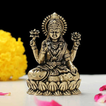 INDICAST Brass 2" Goddess Maa Laxmi Idol Murti Statue for Home and Office (5x3x2 cms, 40gm)