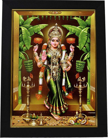 101 Temples - Divinity Eternity Spirituality Wood Godess Gruha Lakshmi Devi God Photo Frame With Wall Hook, 1 Piece | 10" X 13", Matt Finish (Multicolor)