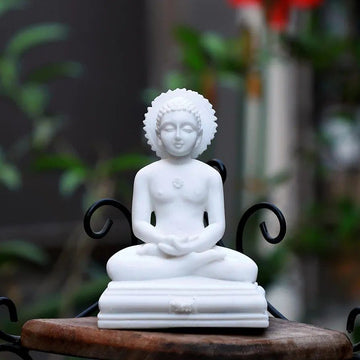 Mehras Life Style White Marble Action Mahaveer Jain Ji Statue Idol
