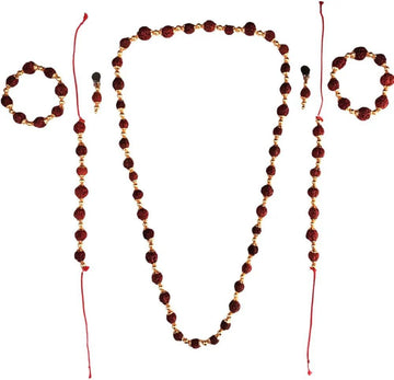 BookMyCostume Natural Brown Rudraksh Golden Plated Rudraksha Jewellery Set with Golden Beads –