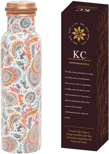 KC Pure Copper Designer Water Bottle 1000ml Meena Pink Design
