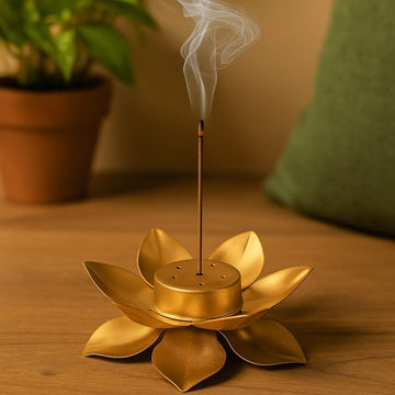 Golden Lotus Agarbatti Stand for Pooja & Home Decor