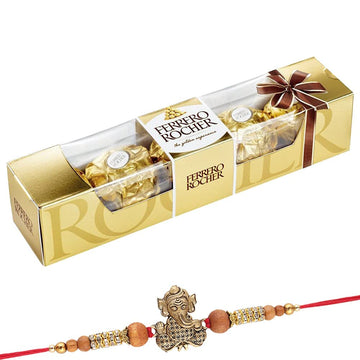Astonished Retail SFU E Com 4 Pieces Ferrero Rocher with Rakhi | Ferrero Rocher Chocolate for Brother | 4 Pieces Ferrero Rocher Rakhi Hamper
