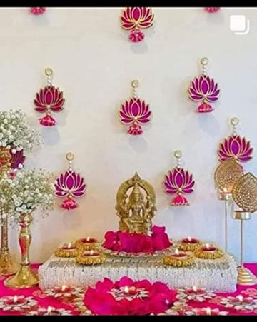 Divyakosh Wooden Lotus Wall Decor – Pack of 6 Hangings