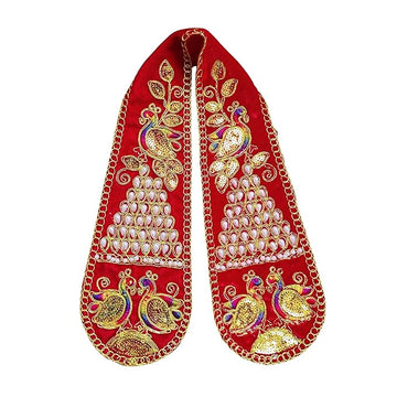 PUNYATVA Ganpati Shela with Moti Design (Red) – Elegant Vastra for Ganesh Chaturthi & Festive Puja Decorations