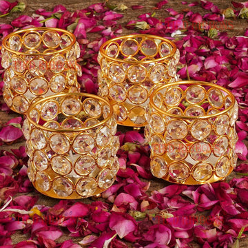 TIED RIBBONS Pack of 4 Brass and Crystal Tealight Candle Holder