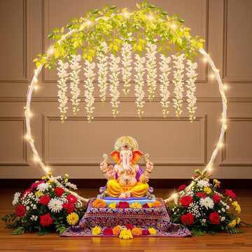 Special You Ganpati Decoration Stand with Lights & Wisteria – 8 Pcs