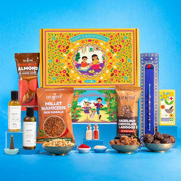 Phool Rakhi Gift for Brother - 7 Inclusions - Rakhi Combo Gift Box for Bhaiya & Bhabhi