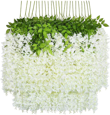 Artificial White Wisteria Hanging Flowers