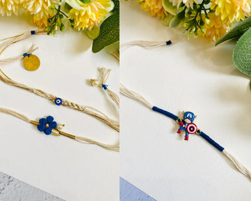 Bhai Bhabhi Evil Eye Rakhi & Captain America Kids Rakhi