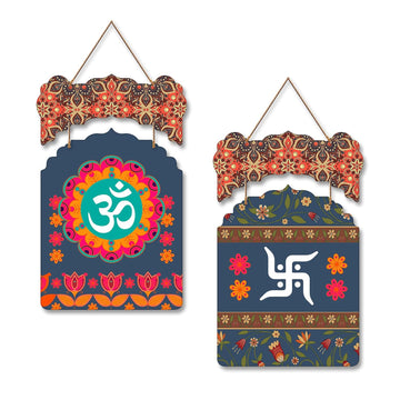 Wooden Wall Hanging with Om & Swastik Design