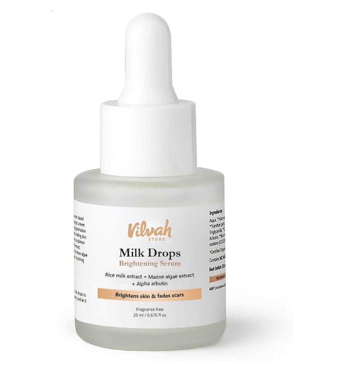 Vilvah Store Milk Drops Brightening Serum Formulated With Rice Milk Extract - 20 ml