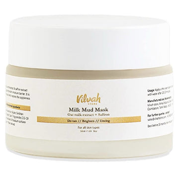 Vilvah Store Milk Mud Mask, De-Tan Pack, With Oat Milk, Saffron Extract and Kaolin Clay - 50ml