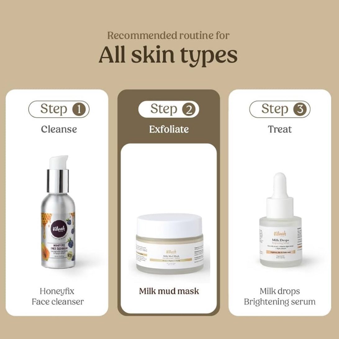 Vilvah Store Milk Mud Mask, De-Tan Pack, With Oat Milk, Saffron Extract and Kaolin Clay - 50ml