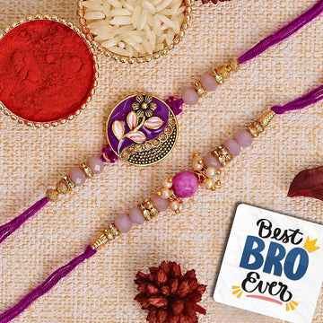 E-CraftIndia Set of 2 Purple Floral & Pearl Designer Rakhi's