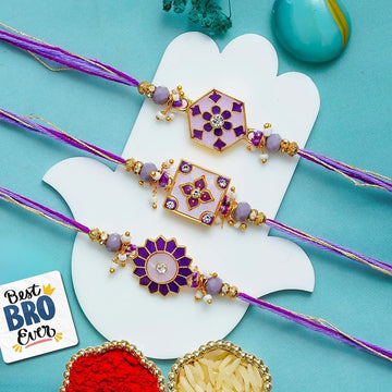 E-CraftIndia Set of 3 Purple Floral Designer Rakhi's