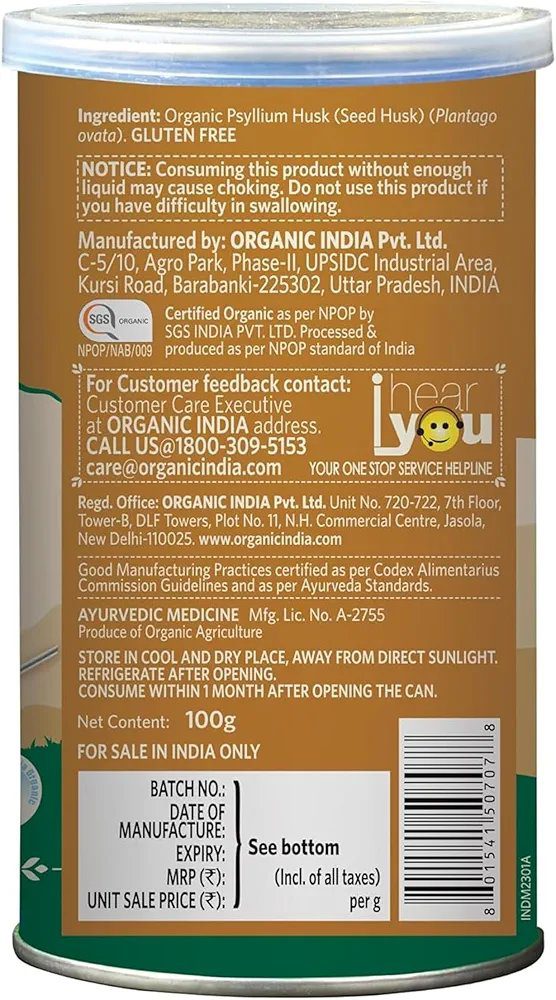 Organic India Isabgol Whole Psyllium Husk Powder - 100g