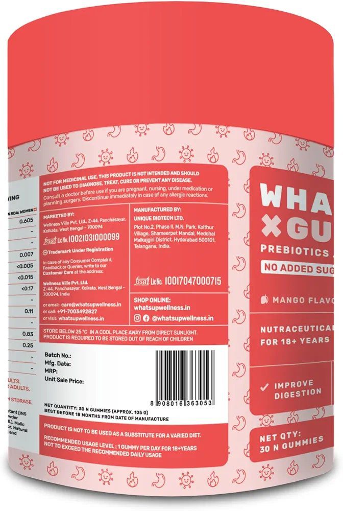 What's Up Wellness Gut Health Supplements Gummies- 30 pcs