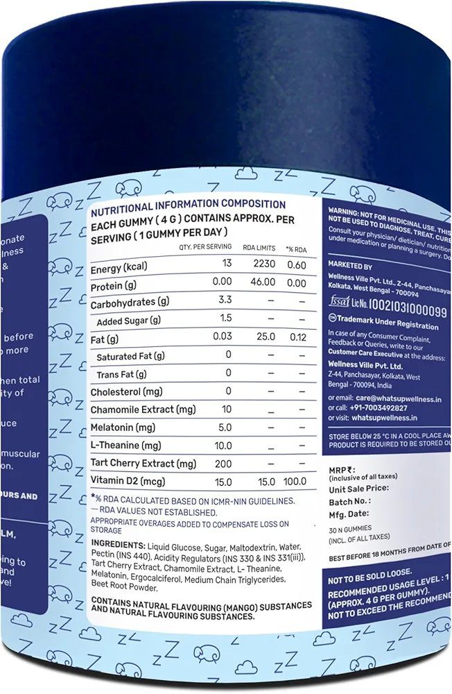 What's Up Wellness Melatonin 5 Mg Sleep Gummies- 30 pcs