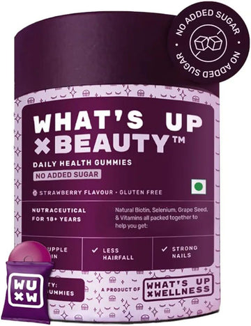 What's Up Wellness Natural Biotin Gummies for Hair Growth, Bright Skin &amp; Strong Nails | 30 Days Pack |