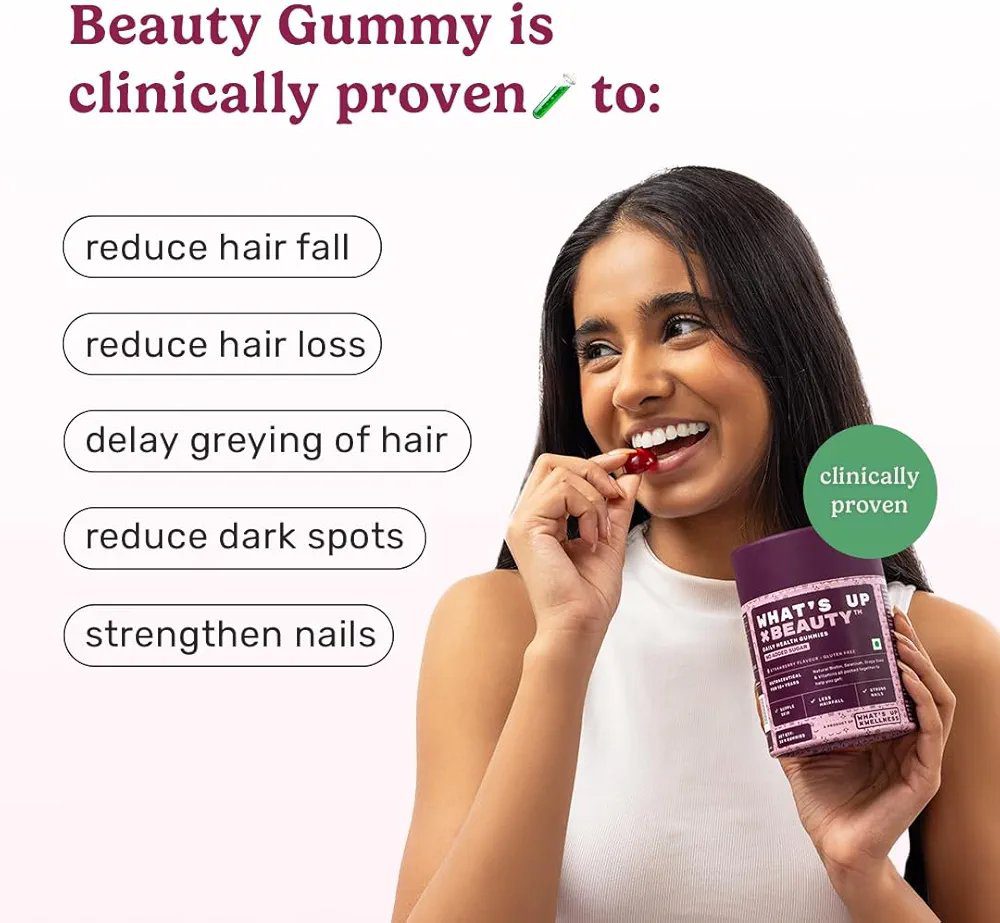 What's Up Wellness Natural Biotin Gummies for Hair Growth, Bright Skin &amp; Strong Nails | 30 Days Pack |