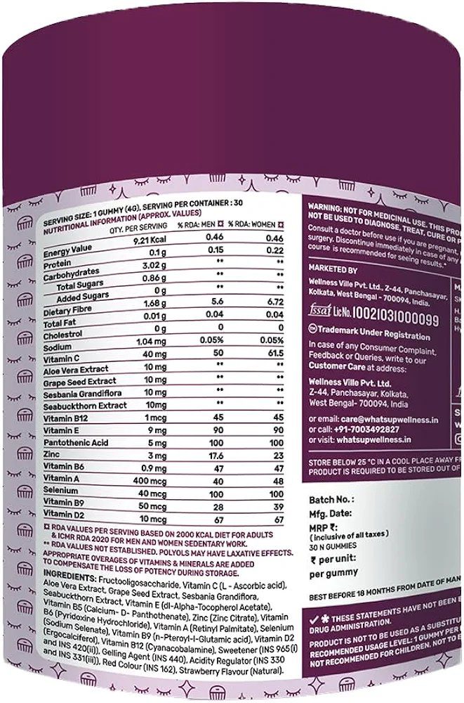 What's Up Wellness Natural Biotin Gummies for Hair Growth, Bright Skin &amp; Strong Nails | 30 Days Pack |