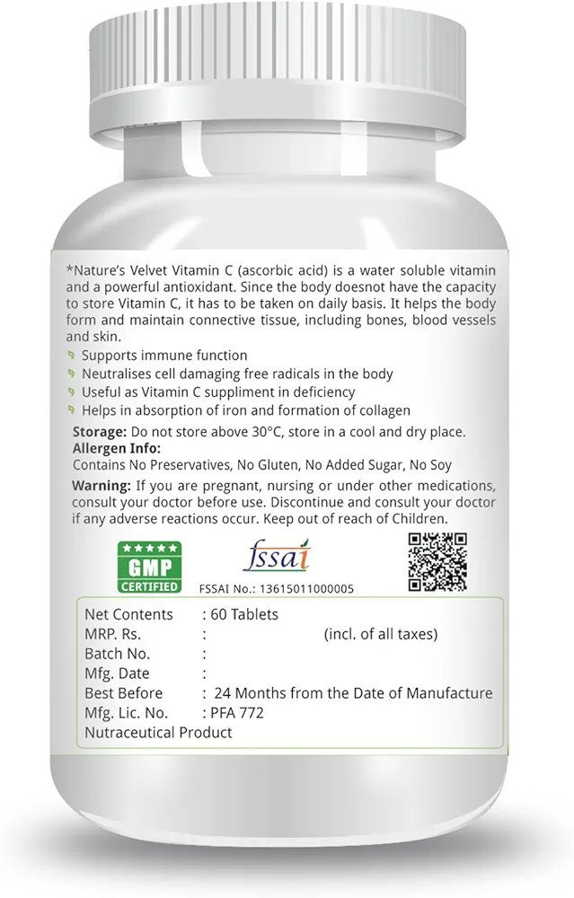 Nature's Velvet Lifecare Vitamin C 1000mg, 60 Tablets