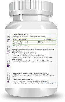 Nature's Velvet Lifecare Fenugreek Pure Extract (500 mg), 60 veggie capsules