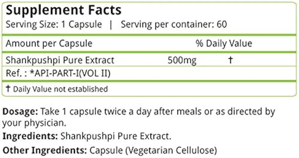 Natures Velvet Lifecare Shankpushpi Pure Extract 500 mg, 60 Veggie Capsules