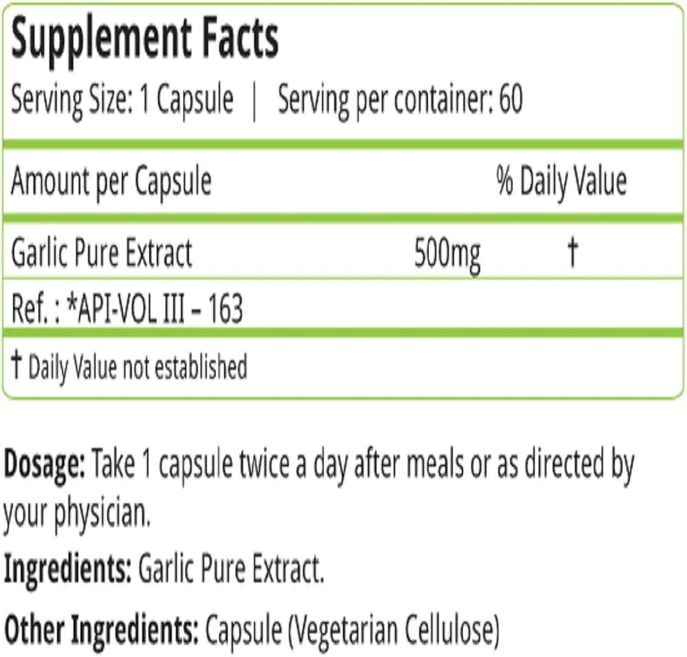 nature's velvet Garlic Pure Extract 500 Mg, 60 Veggie Capsules