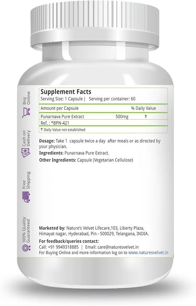 Natures Velvet Lifecare Punarnava Pure extract 500 mg 60 Capsules