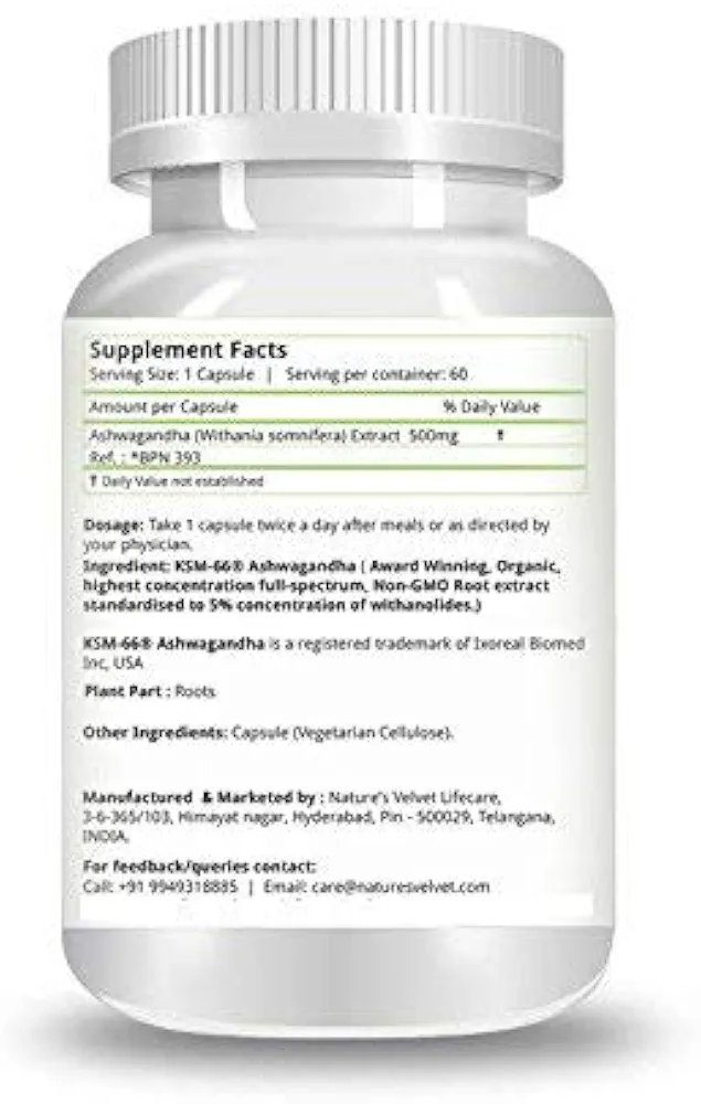 nature's velvet Ksm66 Ashwagandha (500 mg) -60 Veg Capsules