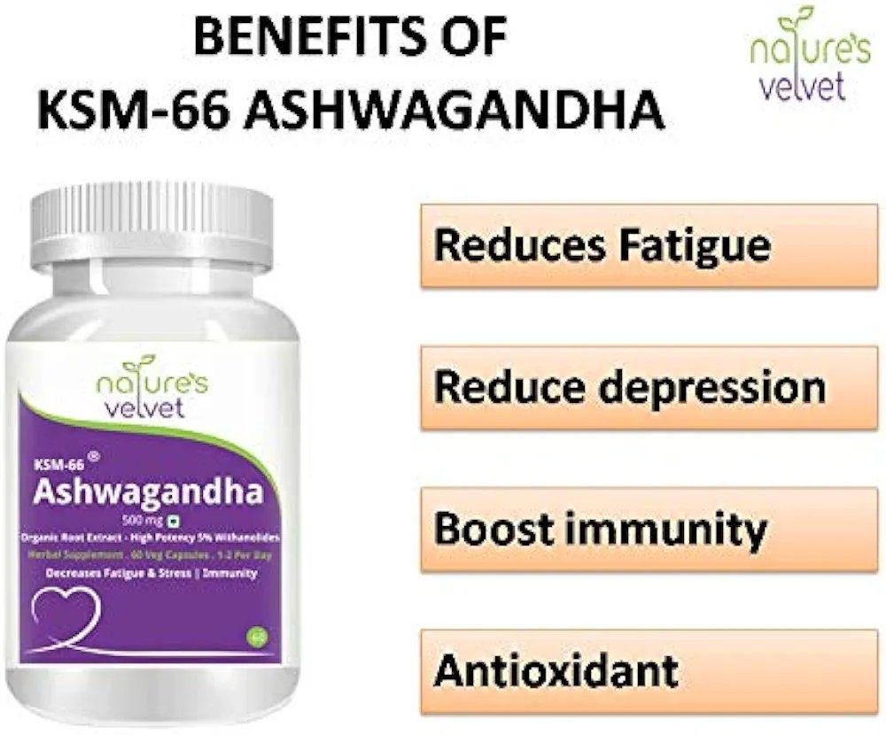 nature's velvet Ksm66 Ashwagandha (500 mg) -60 Veg Capsules