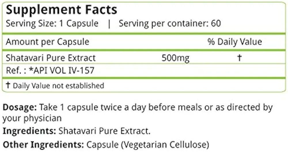 Natures Velvet Pure extract shatavari 500mg - 60 Capsules