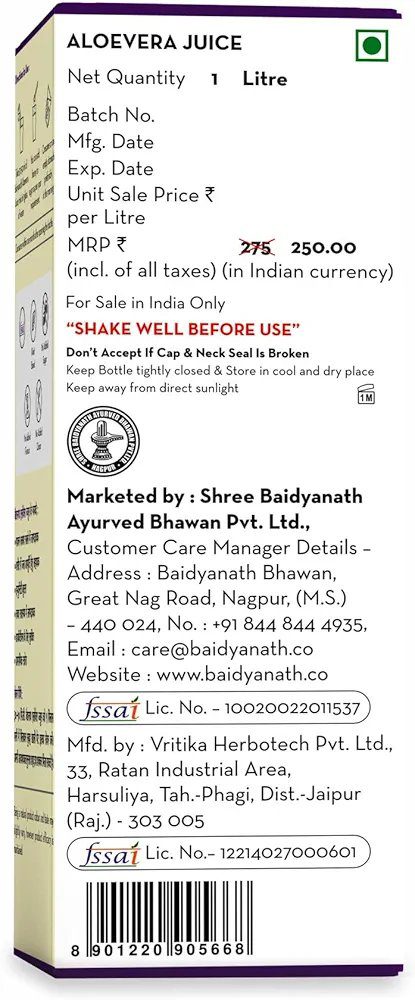 Baidyanath Asli Ayurved Aloe Vera Juice With Pulp 1000 Ml