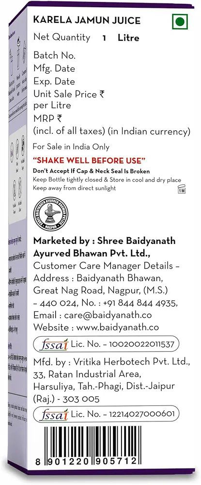 Baidyanath Asli Ayurved Karela Jamun Juice-1 Liter