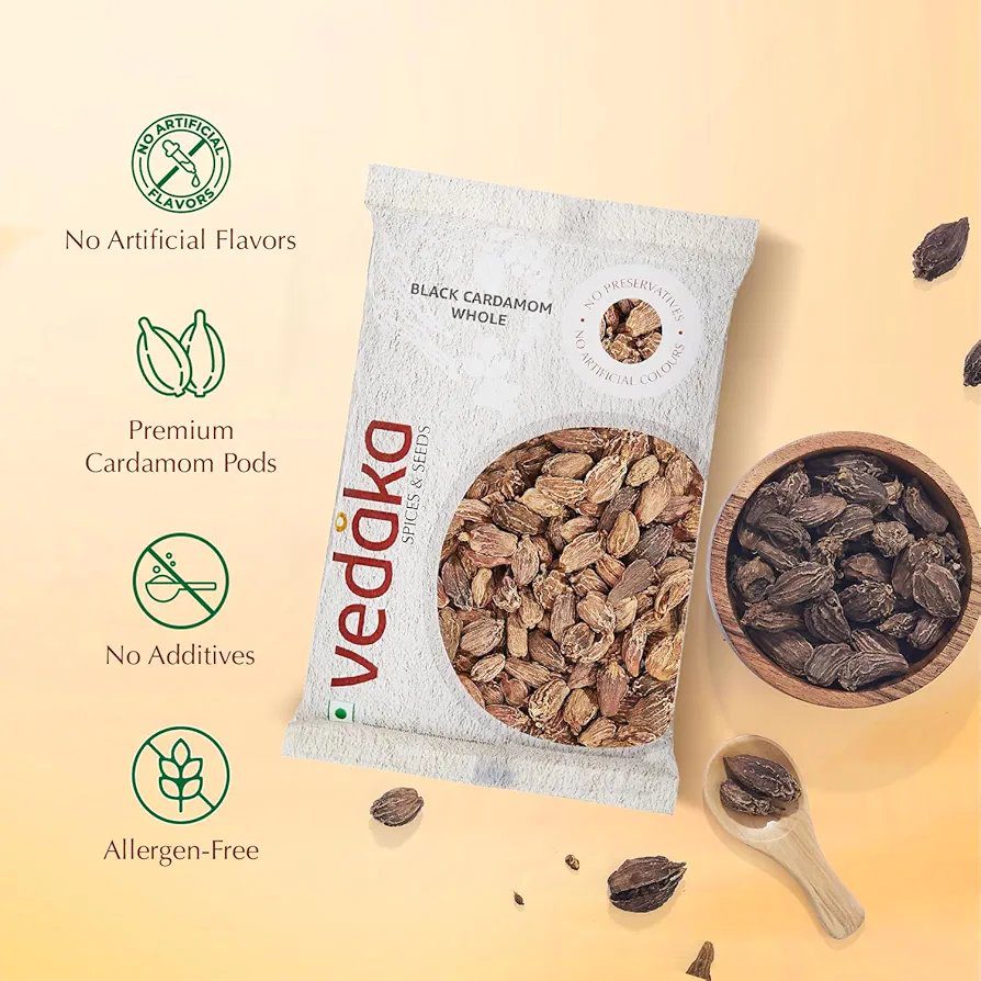 Vedaka Black Cardamom (Kaale Elaichi), 100g
