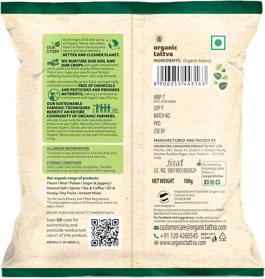 Organic Tattva 'Kalonji Seeds',  (100G, Pouch)