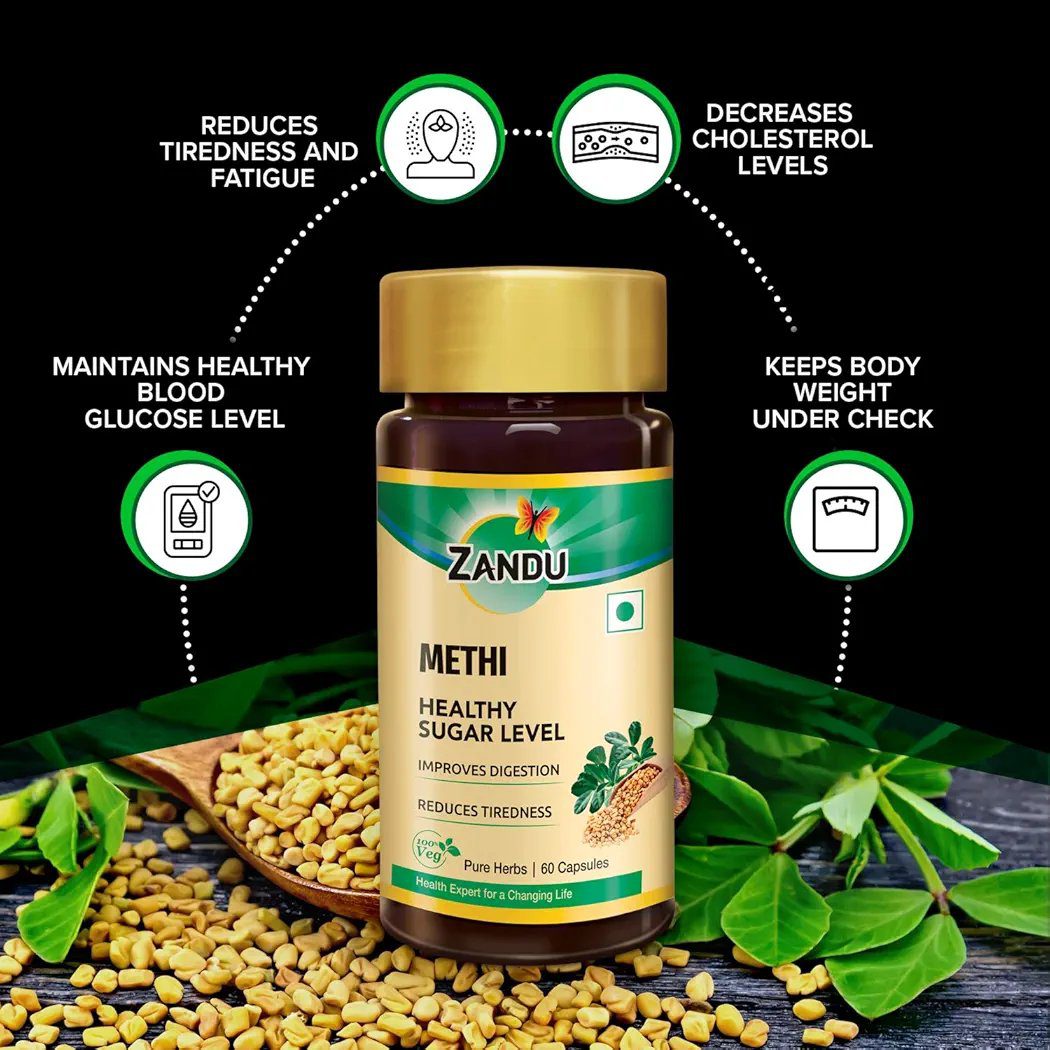 Zandu Methi Capsules (Fenugreek) - (60 Veg Capsules)