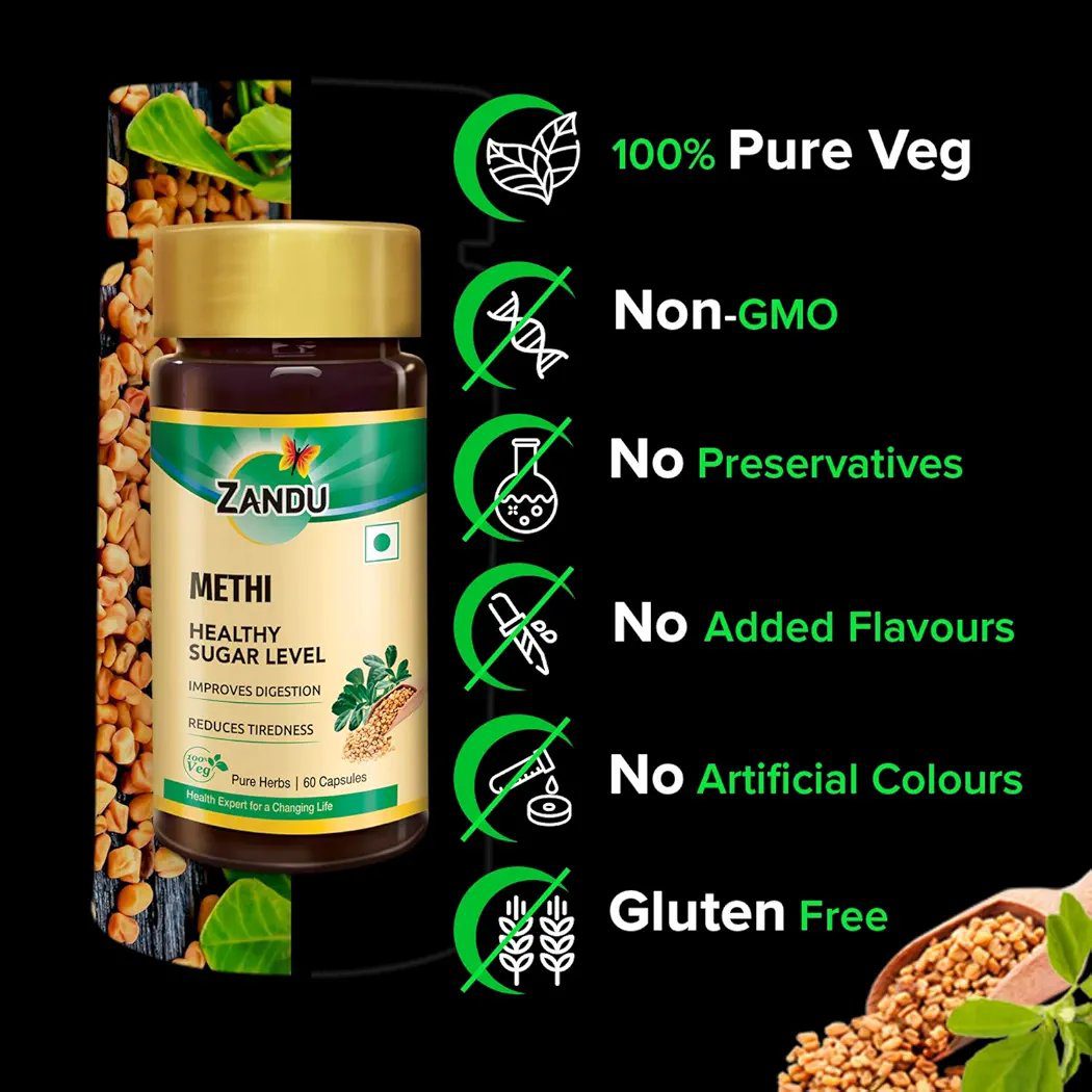 Zandu Methi Capsules (Fenugreek) - (60 Veg Capsules)