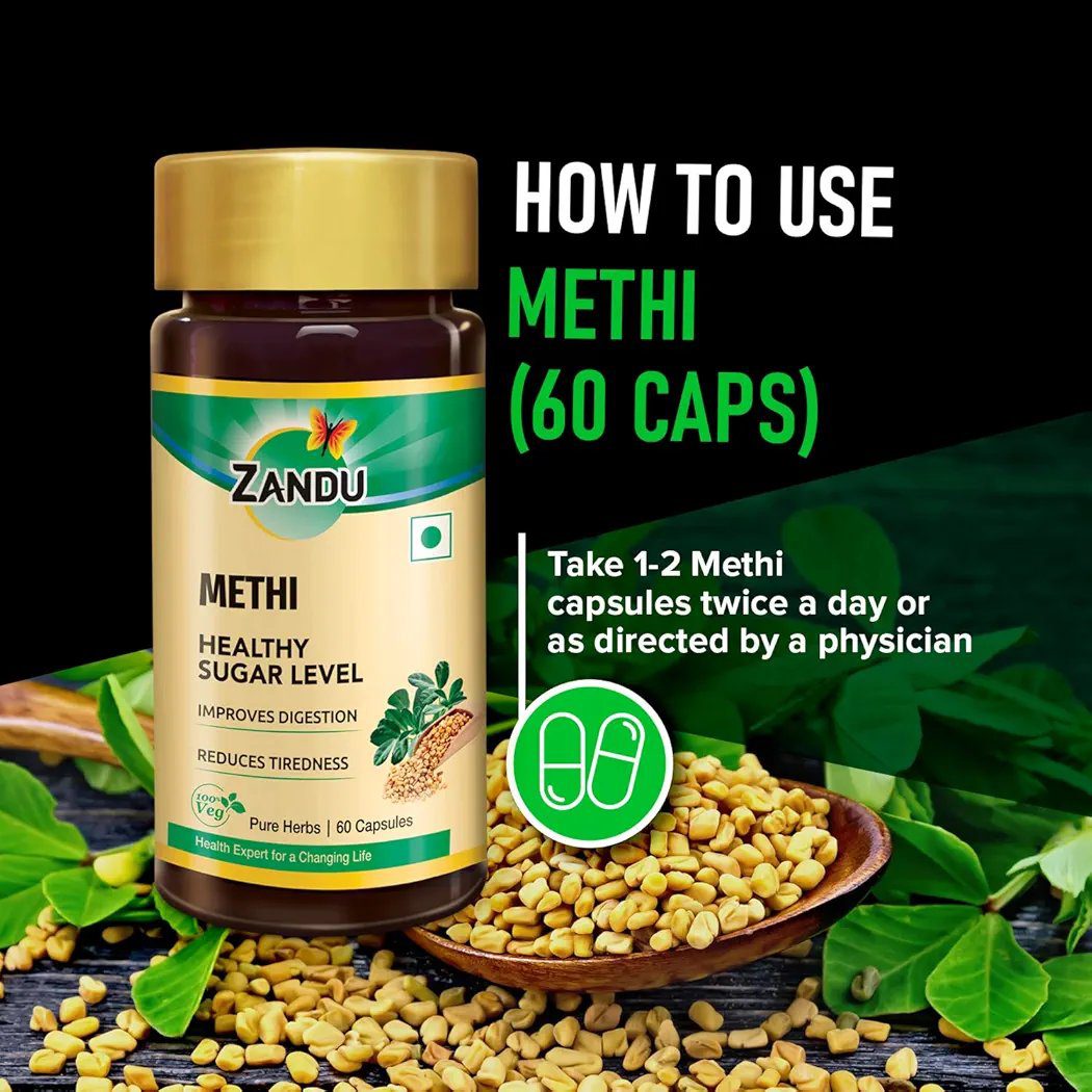 Zandu Methi Capsules (Fenugreek) - (60 Veg Capsules)
