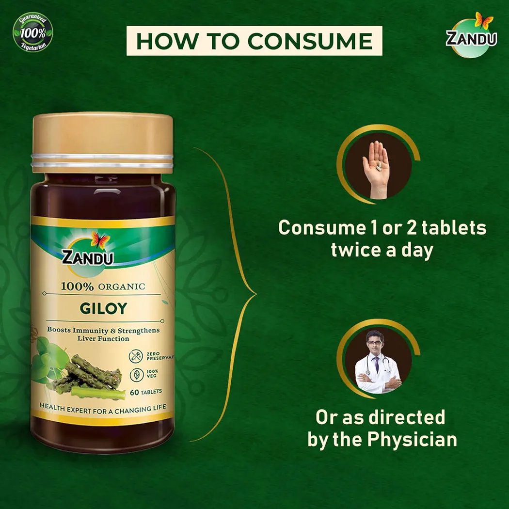 Zandu Giloy Tablets with 100% Pure Giloy Extract  (60 Tabs)