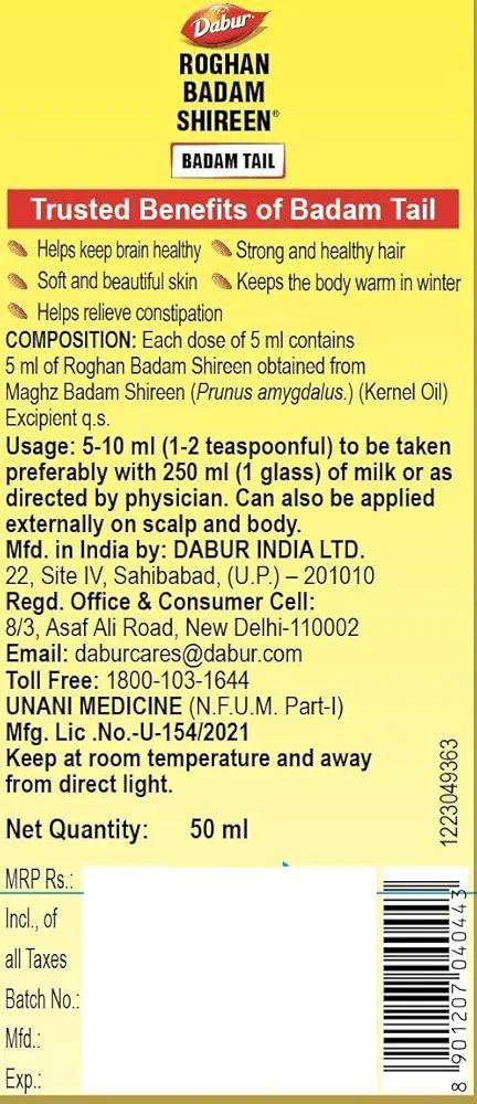 Dabur Roghan Badam Shireen - 50 ml