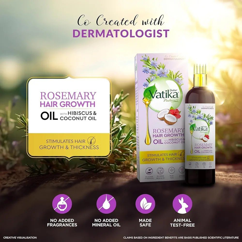 Dabur Vatika Rosemary Hair Growth Oil with Hibiscus &amp; Coconut Oil - 200ml