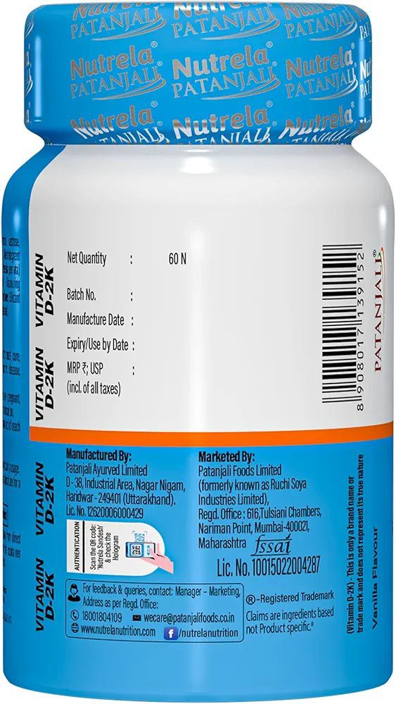 NUTRELA PATANJALI VIT D2K NATURAL TAB- VANILLA, Pack of 60 tabs